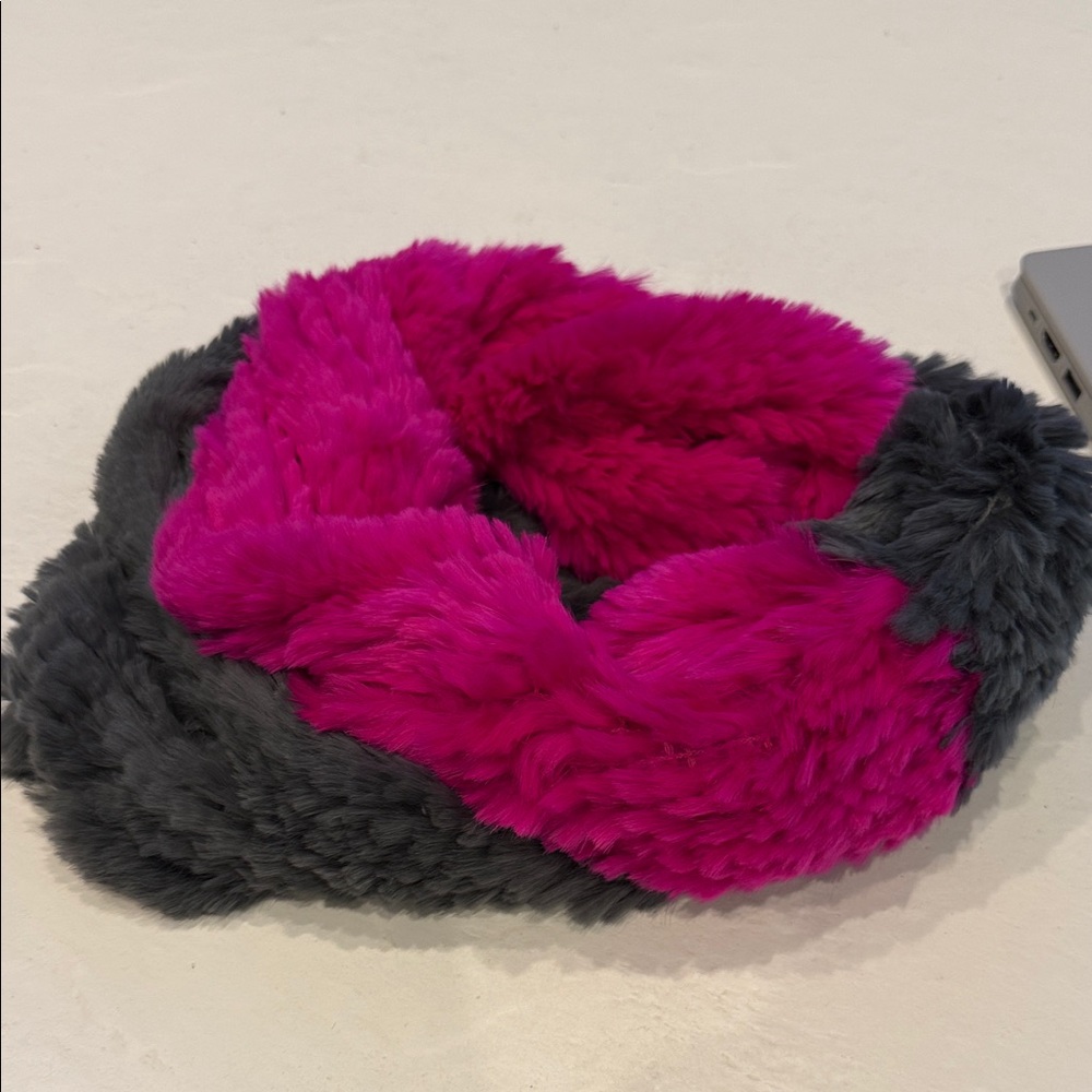 Jocelyn Pink and Gray Fur Infinity Scarf